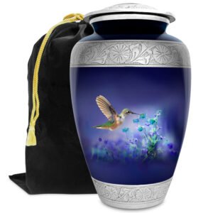 Cremation Urn Adult Human Ashes Large Handcrafted Funeral Memorial Remembrance Loved Tribute Metal Lost Died keepsake nature birds hummingbird