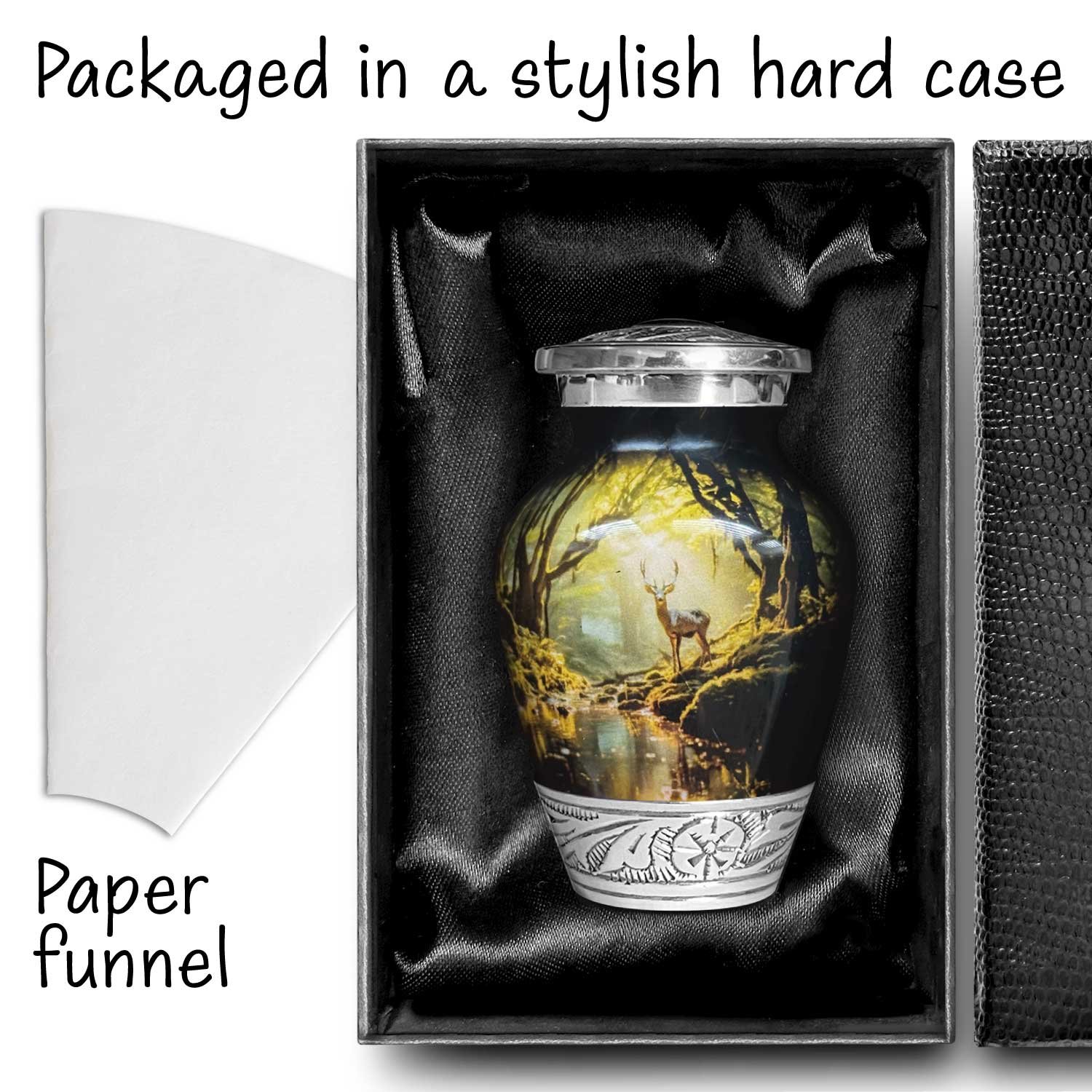 hunting deer forest woodlands woods urn adult human ashes large funeral memorial remembrance loved tribute metal lost died keepsake nature cremation funeral decorative urnas para cenizas humanas adultos burial women men dad mom mum cabin trees