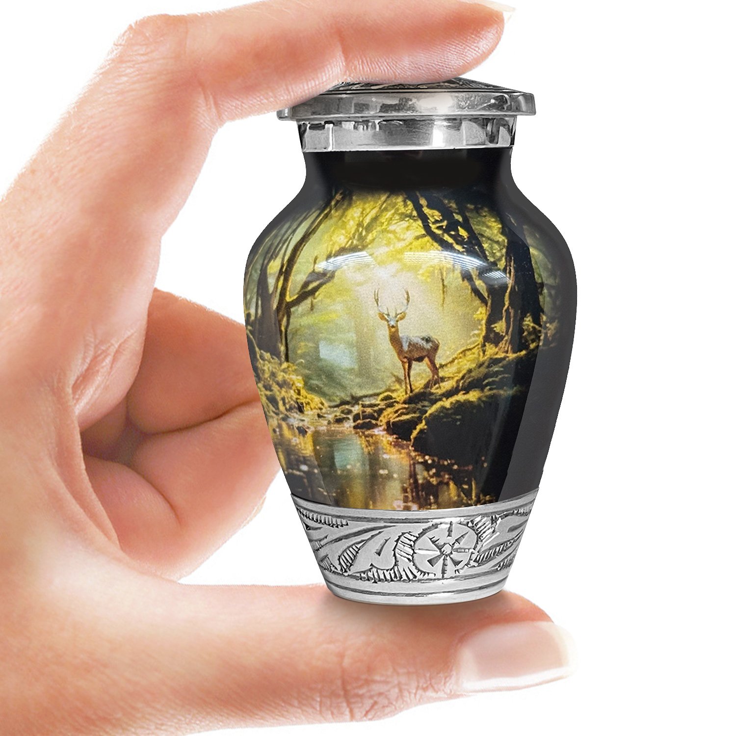 hunting deer forest woodlands woods urn adult human ashes large funeral memorial remembrance loved tribute metal lost died keepsake nature cremation funeral decorative urnas para cenizas humanas adultos burial women men dad mom mum cabin trees