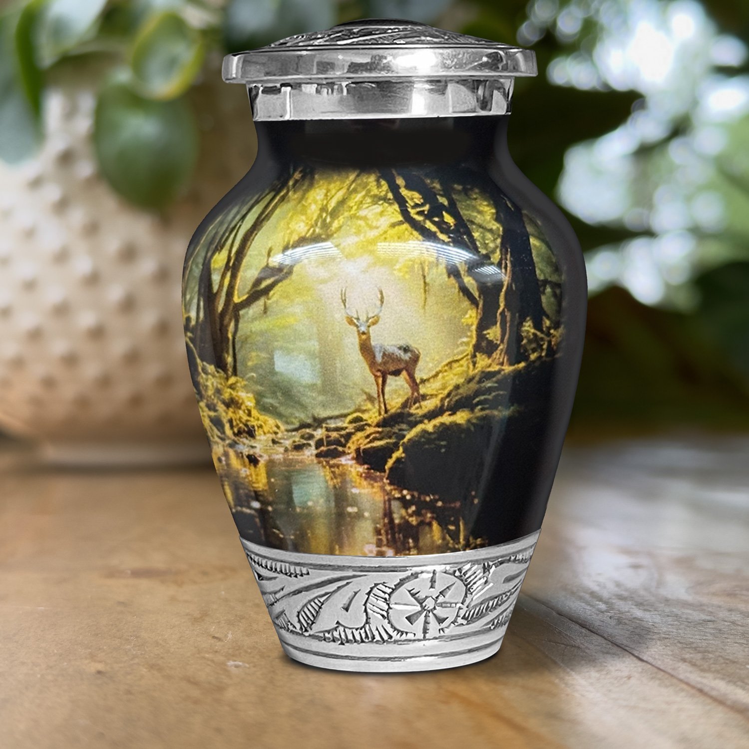 hunting deer forest woodlands woods urn adult human ashes large funeral memorial remembrance loved tribute metal lost died keepsake nature cremation funeral decorative urnas para cenizas humanas adultos burial women men dad mom mum cabin trees