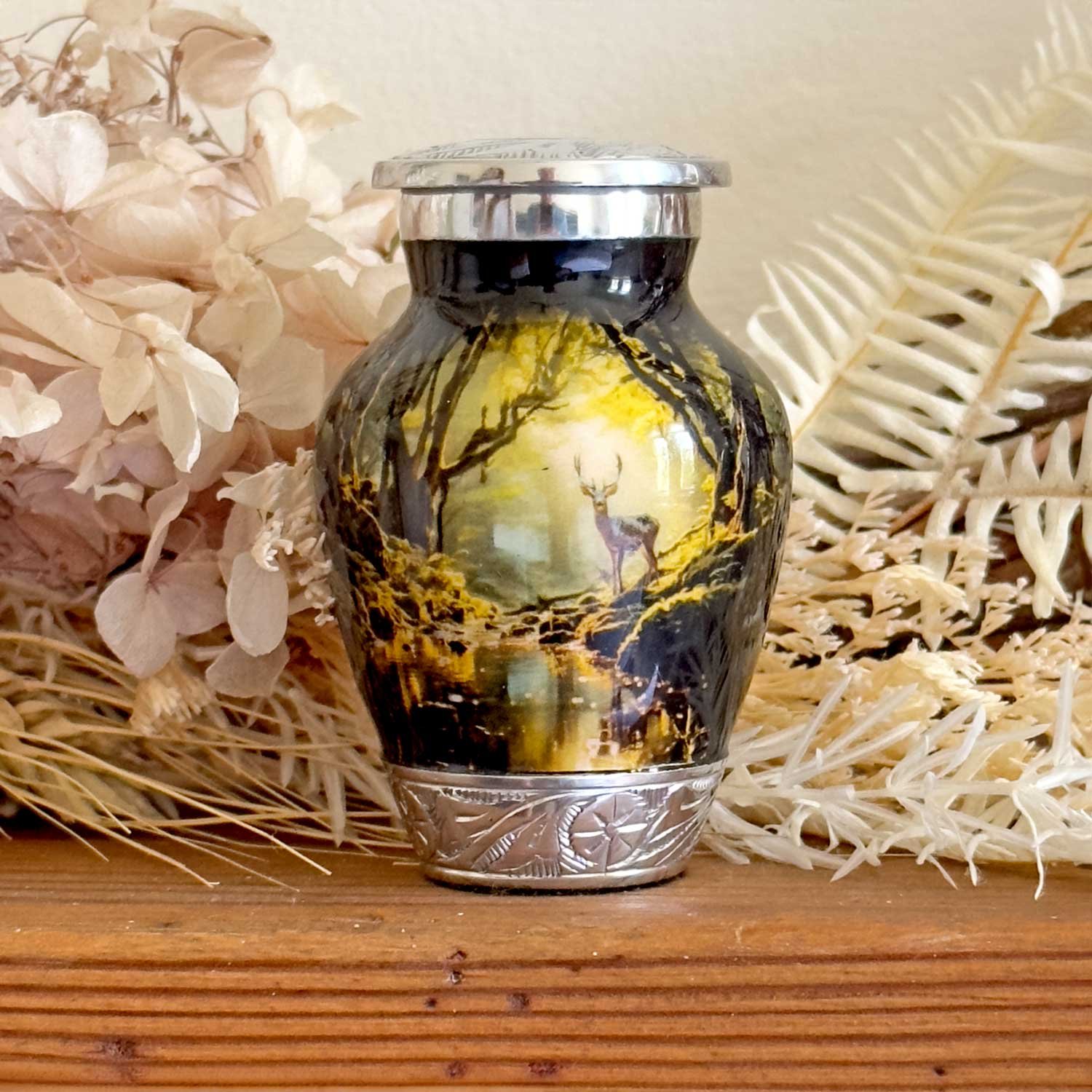 hunting deer forest woodlands woods urn adult human ashes large funeral memorial remembrance loved tribute metal lost died keepsake nature cremation funeral decorative urnas para cenizas humanas adultos burial women men dad mom mum cabin trees