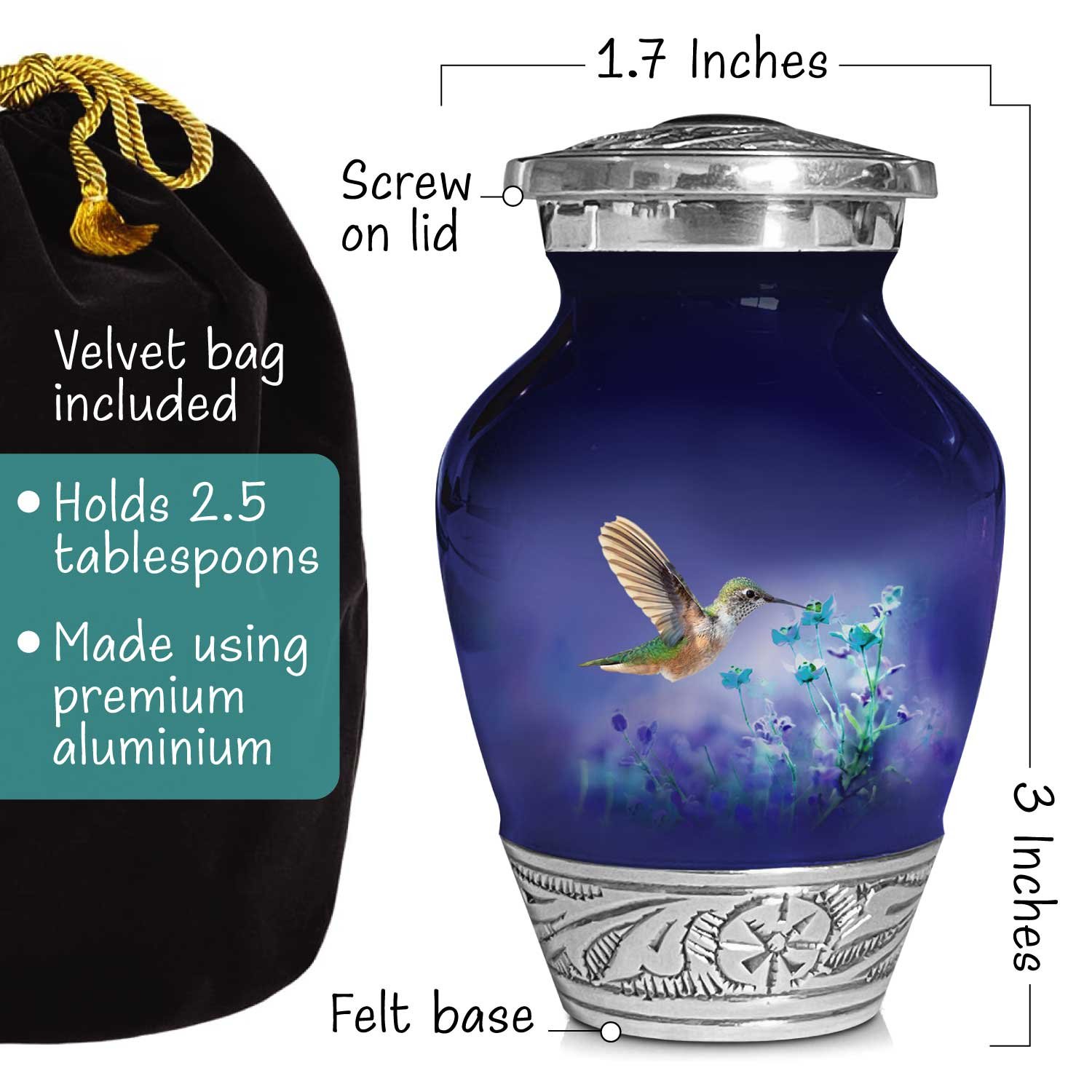 Cremation Urn Adult Human Ashes Large Handcrafted Funeral Memorial Remembrance Loved Tribute Metal Lost Died keepsake nature birds hummingbird
