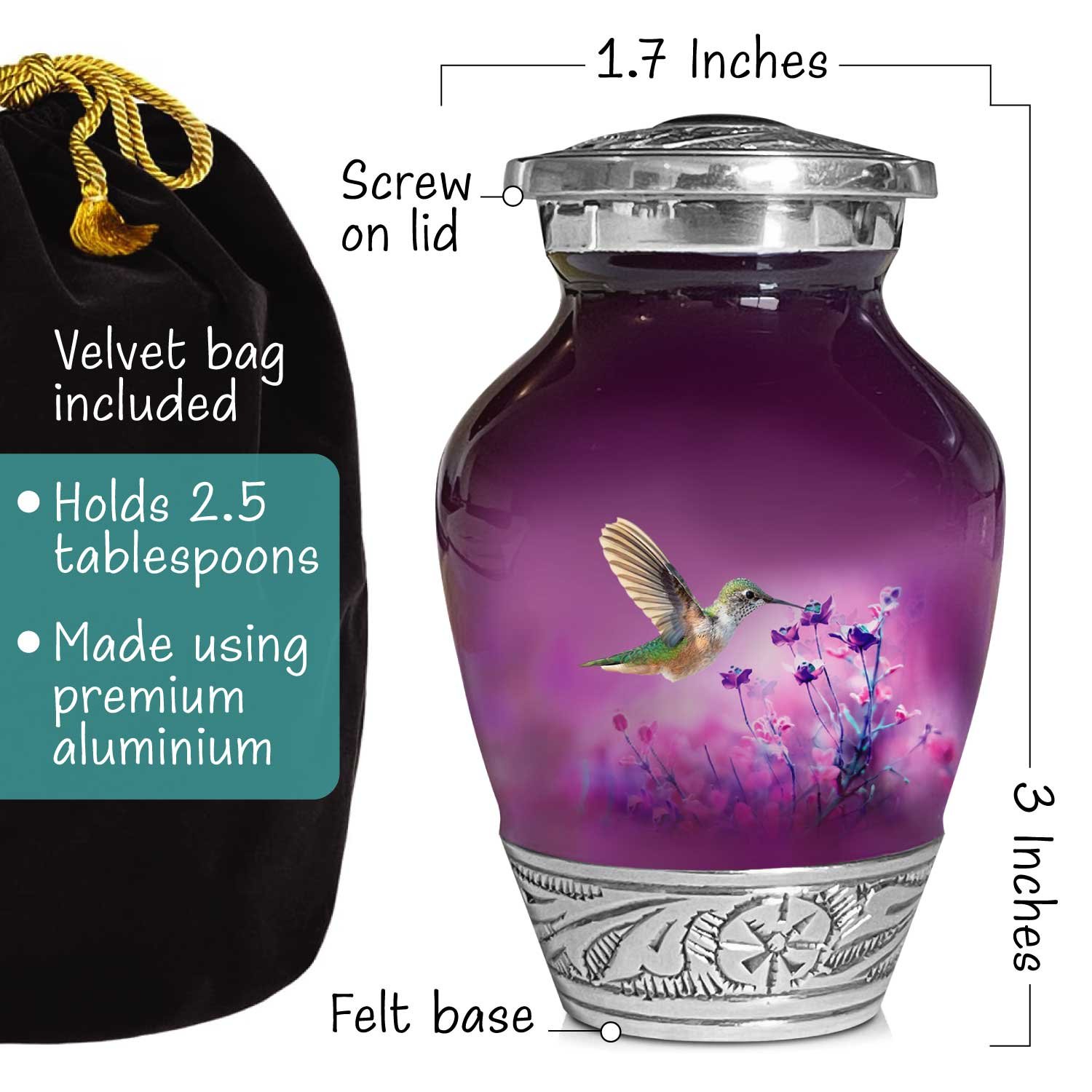 Cremation Urn Adult Human Ashes Large Handcrafted Funeral Memorial Remembrance Loved Tribute Metal Lost Died keepsake nature birds hummingbird