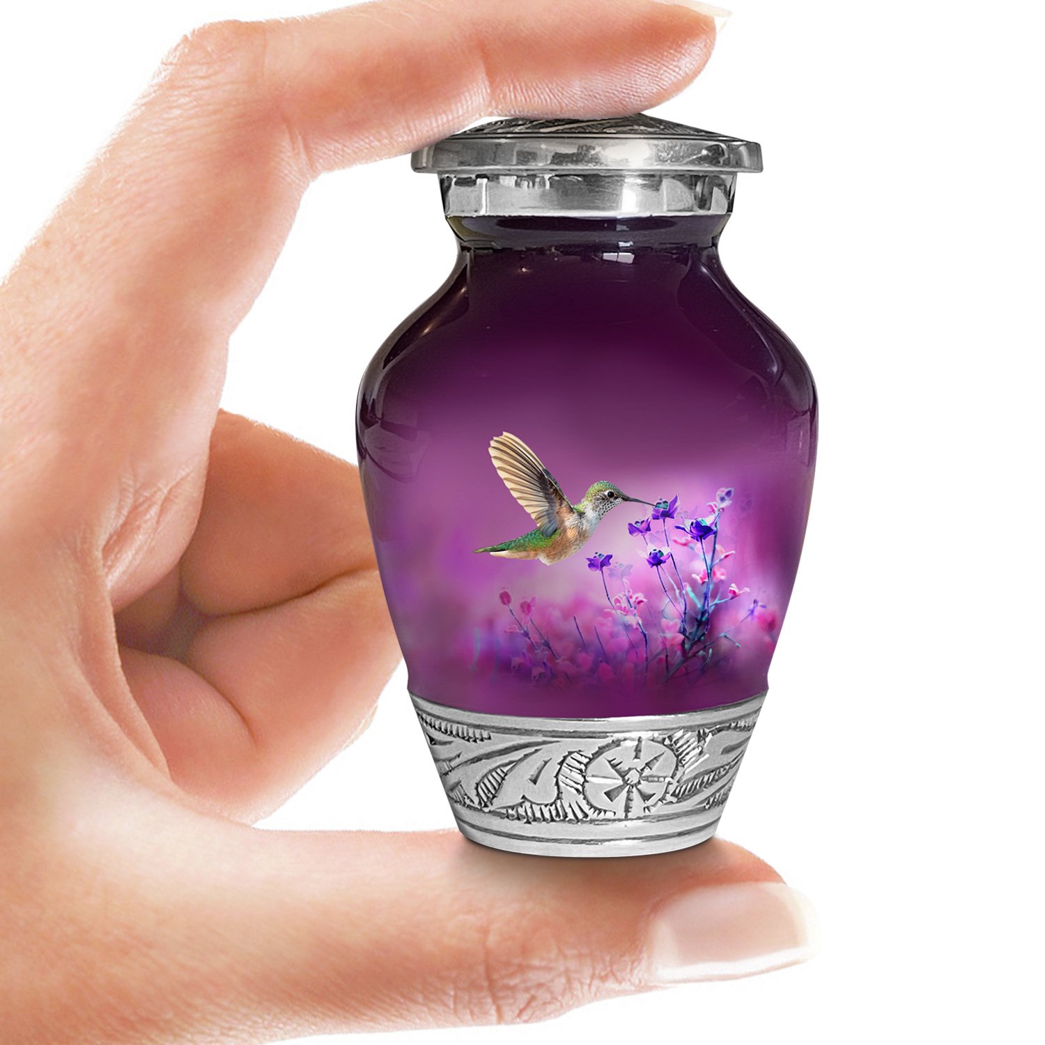 Cremation Urn Adult Human Ashes Large Handcrafted Funeral Memorial Remembrance Loved Tribute Metal Lost Died keepsake nature birds hummingbird