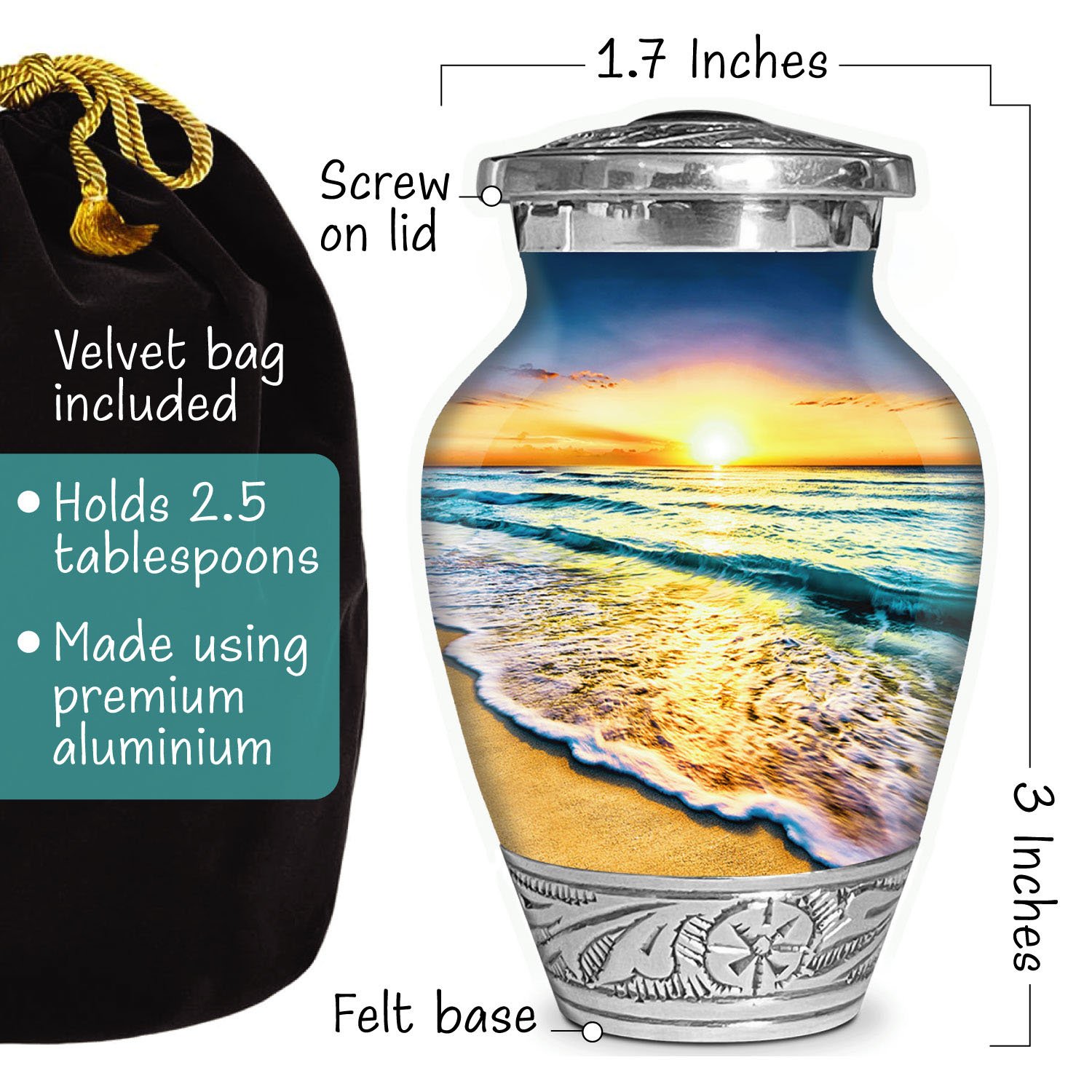 Beach sunset sunrise urn adult human ashes large funeral memorial remembrance loved tribute metal lost died keepsake nature cremation decorative urnas para cenizas humanas adultos burial women men dad mom mum ocean wave sand palm sea horizon