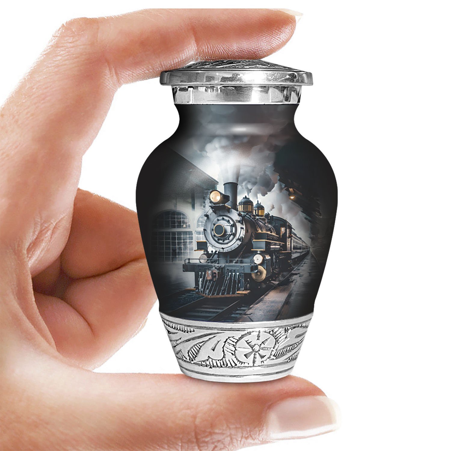 train urn adult human ashes large funeral memorial remembrance loved tribute metal died nature cremation decorative urnas para cenizas humanas adultos burial women men dad mom locomotive railways steam engines travel railroads rail history vintage trains scenic railway