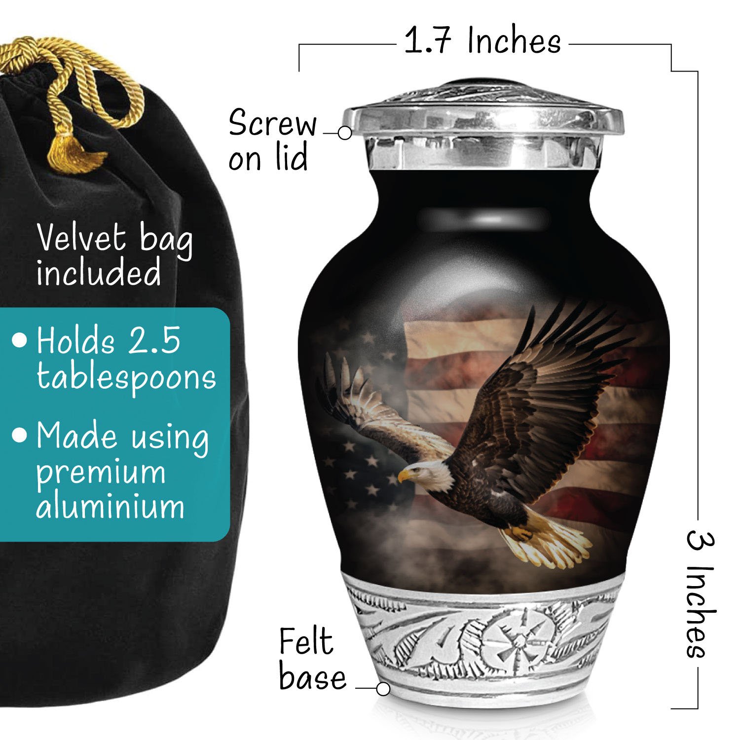 American US USA flag patriotic bald eagle urn adult human ashes large funeral memorial remembrance loved tribute metal died keepsake nature cremation funeral decorative burial women men dad mom mum glory soaring
