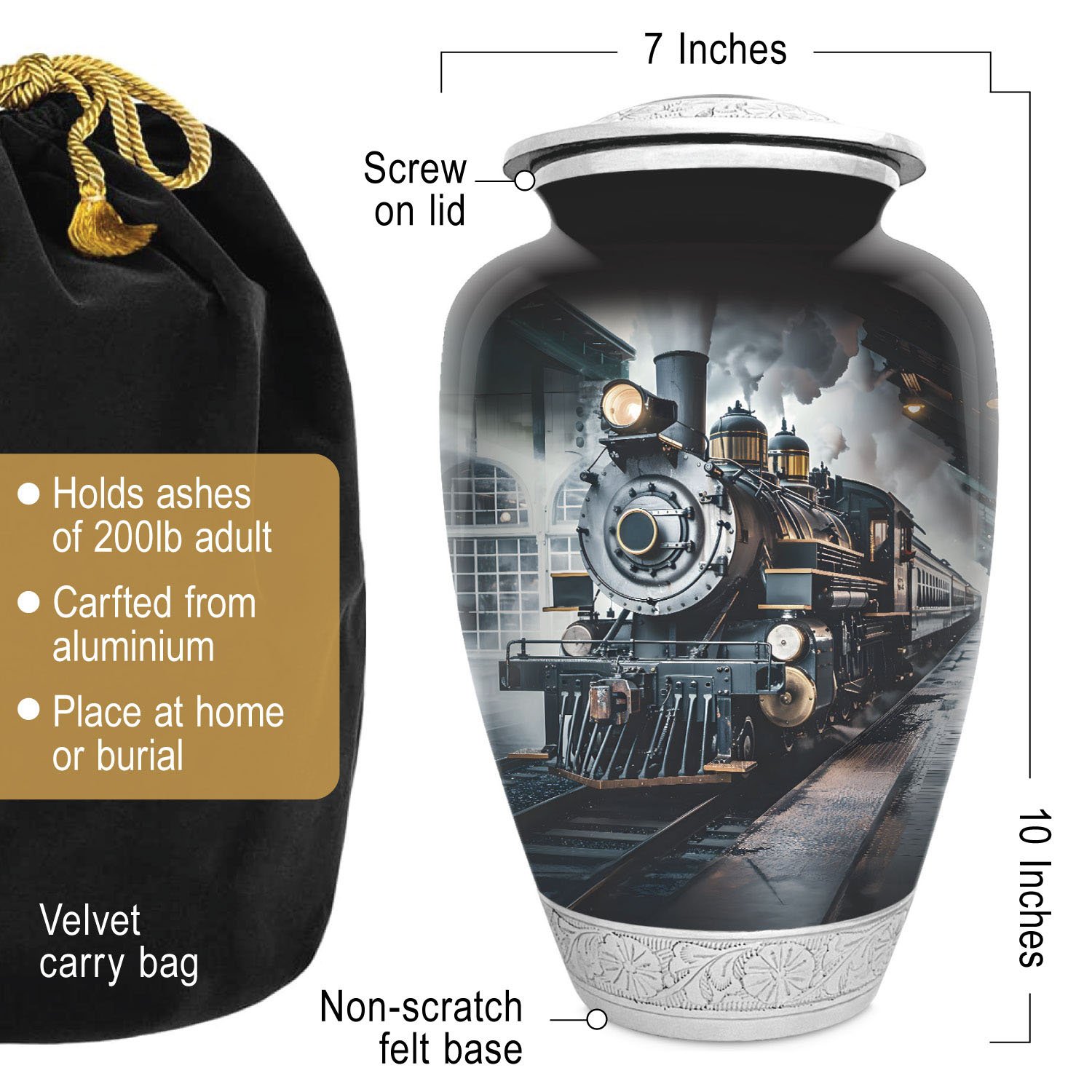 train urn adult human ashes large funeral memorial remembrance loved tribute metal died nature cremation decorative urnas para cenizas humanas adultos burial women men dad mom locomotive railways steam engines travel railroads rail history vintage trains scenic railway