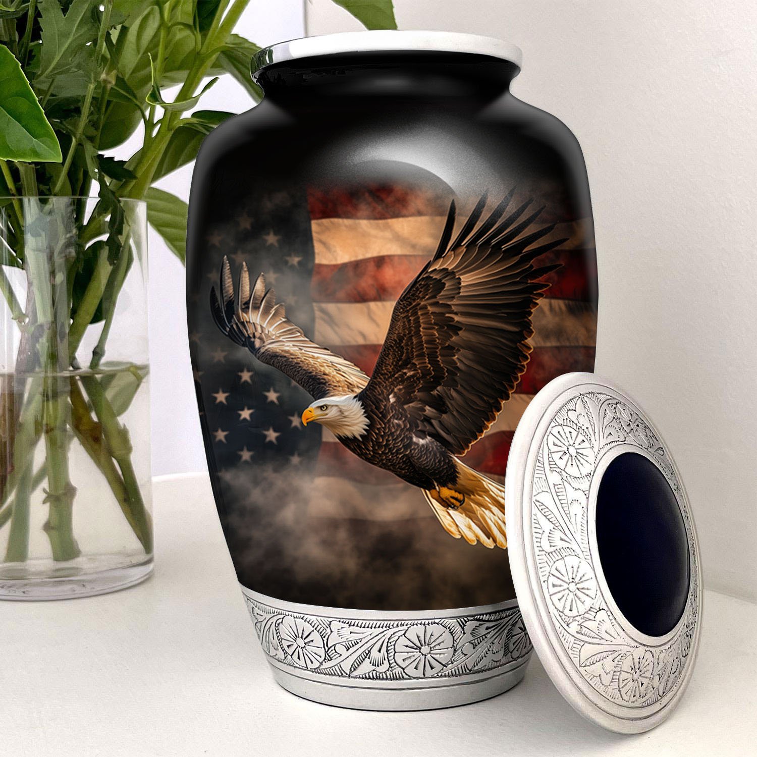 American US USA flag patriotic bald eagle urn adult human ashes large funeral memorial remembrance loved tribute metal died keepsake nature cremation funeral decorative burial women men dad mom mum glory soaring