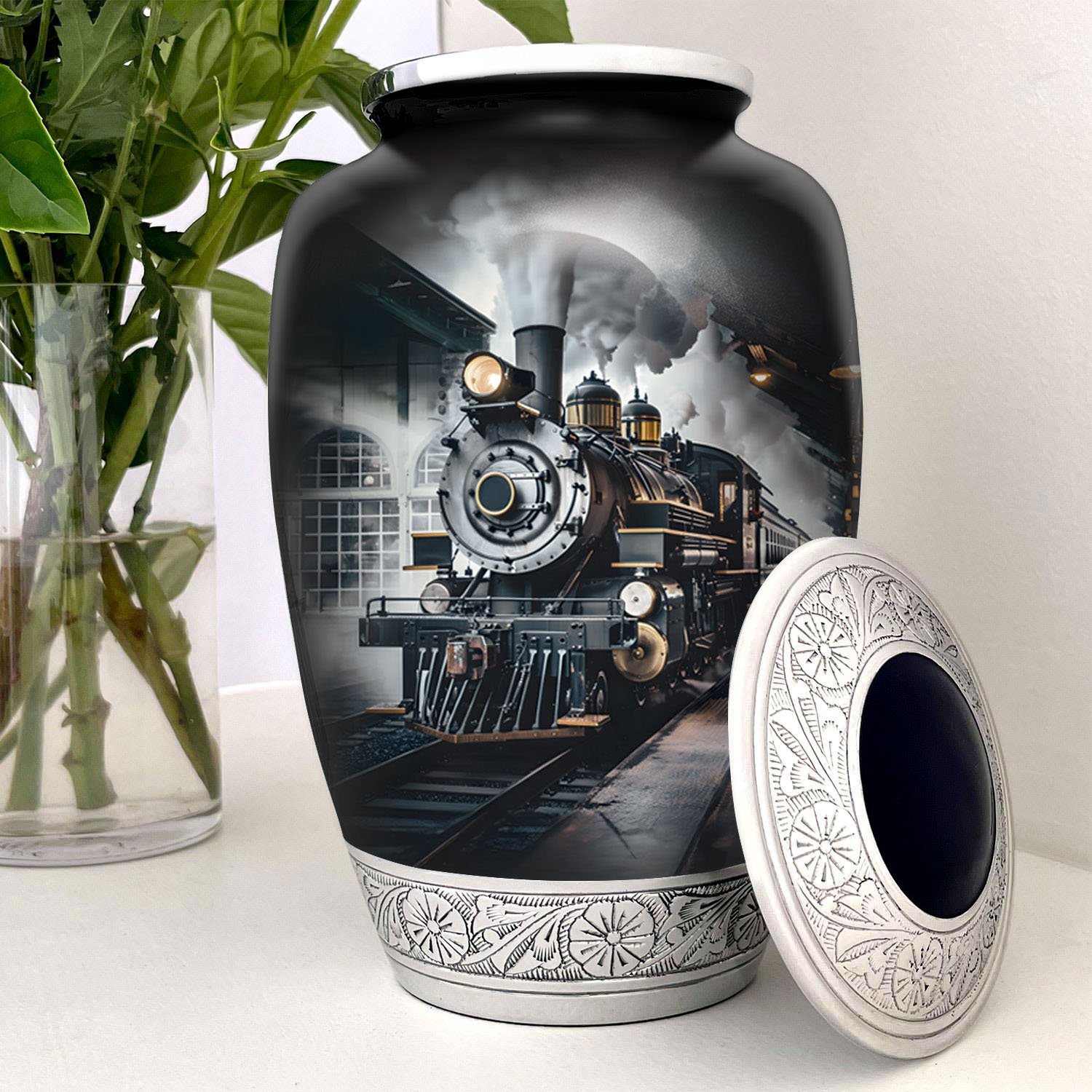 train urn adult human ashes large funeral memorial remembrance loved tribute metal died nature cremation decorative urnas para cenizas humanas adultos burial women men dad mom locomotive railways steam engines travel railroads rail history vintage trains scenic railway