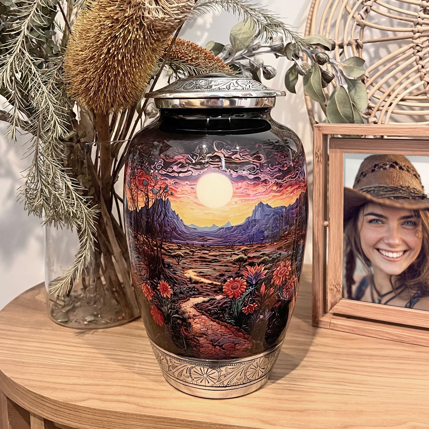 Desert Flowers Urn for Human Ashes | Handcrafted Funeral Memoria