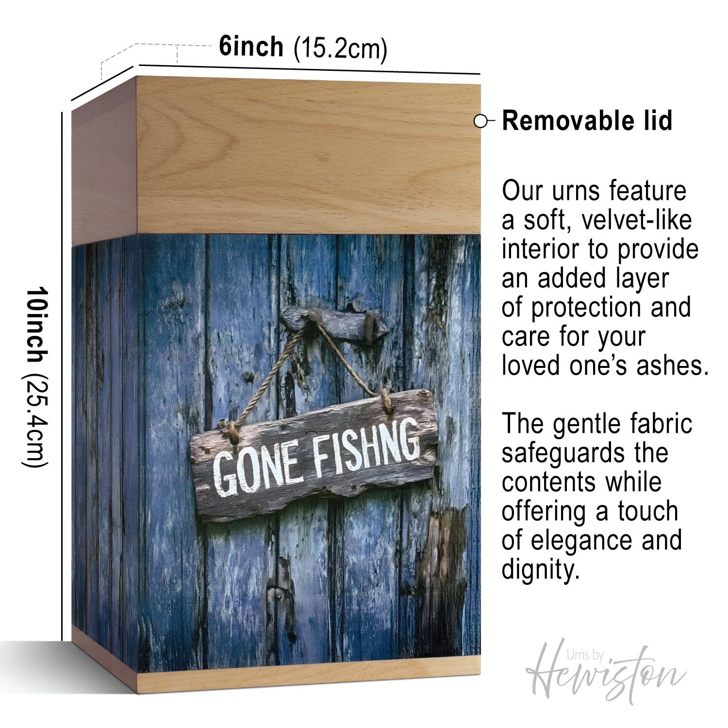 Wooden Urn for Ashes Adult Male or Female | Large ‘Gone Fishing’ Cremation Memorial | Handcrafted Wood Funeral