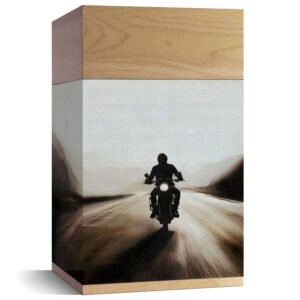 wooden cremation urn for human ashes motorbike design adult memorial urn crafted from beech wood