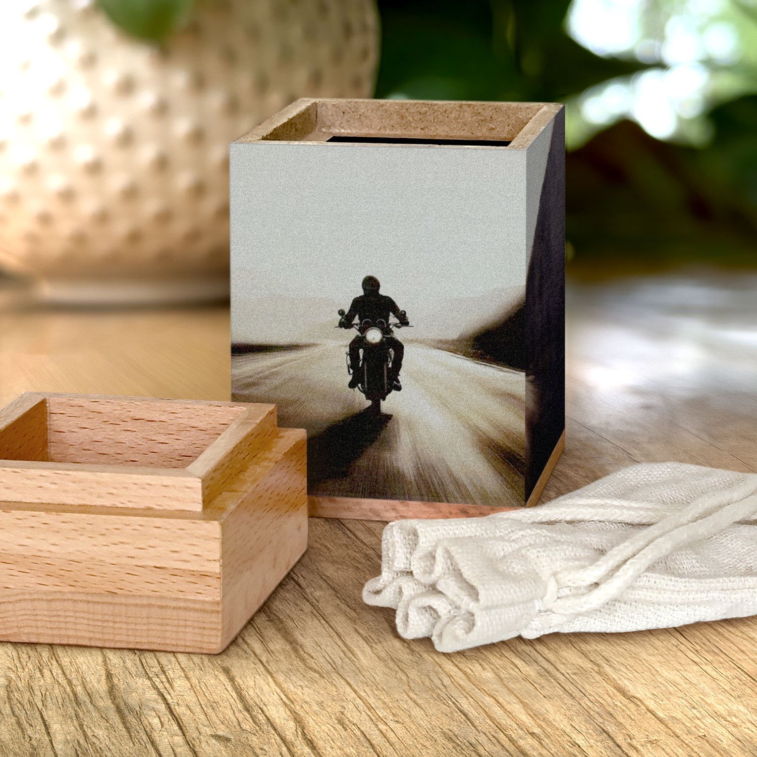 wooden cremation urn for human ashes motorbike design adult memorial urn crafted from beech wood
