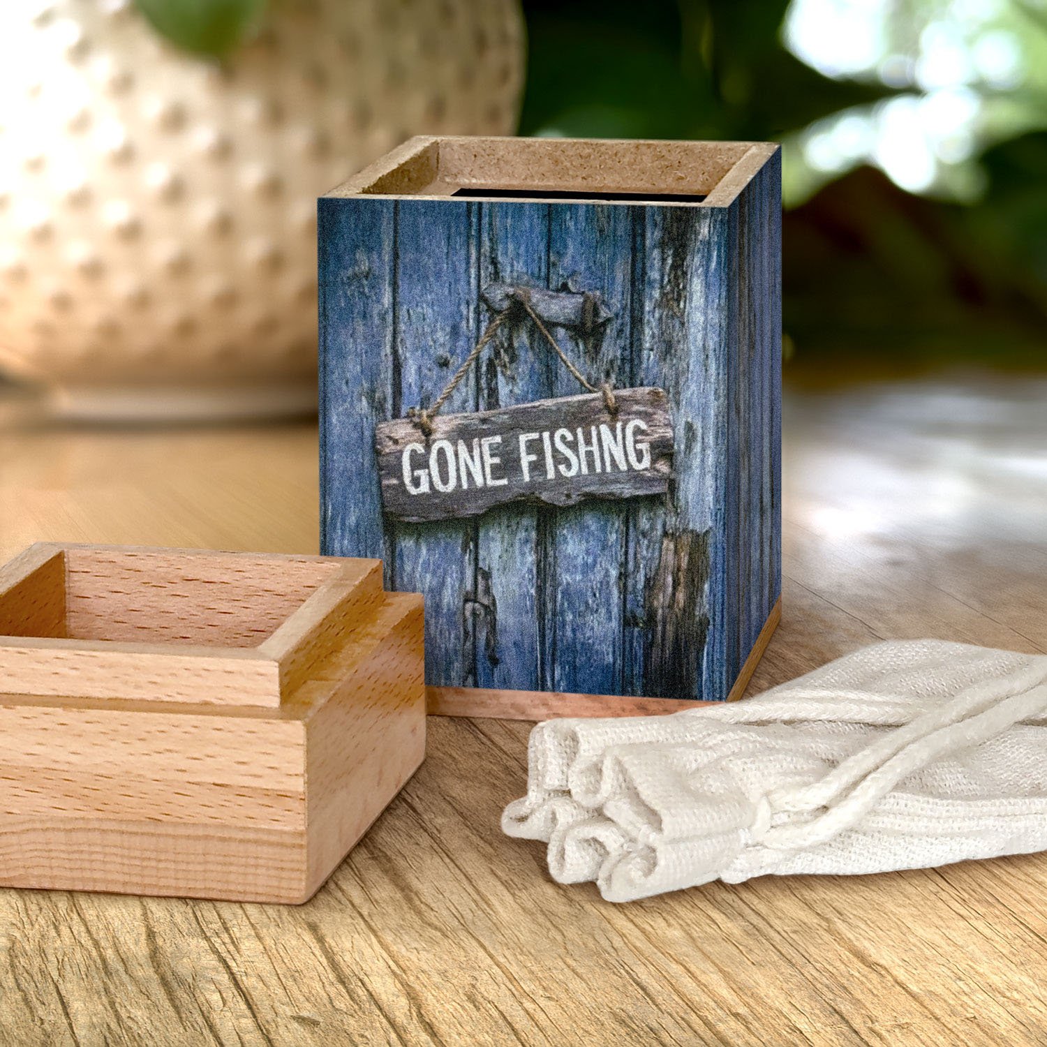 Wooden Urn for Ashes Adult Male or Female | Large ‘Gone Fishing’ Cremation Memorial | Handcrafted Wood Funeral