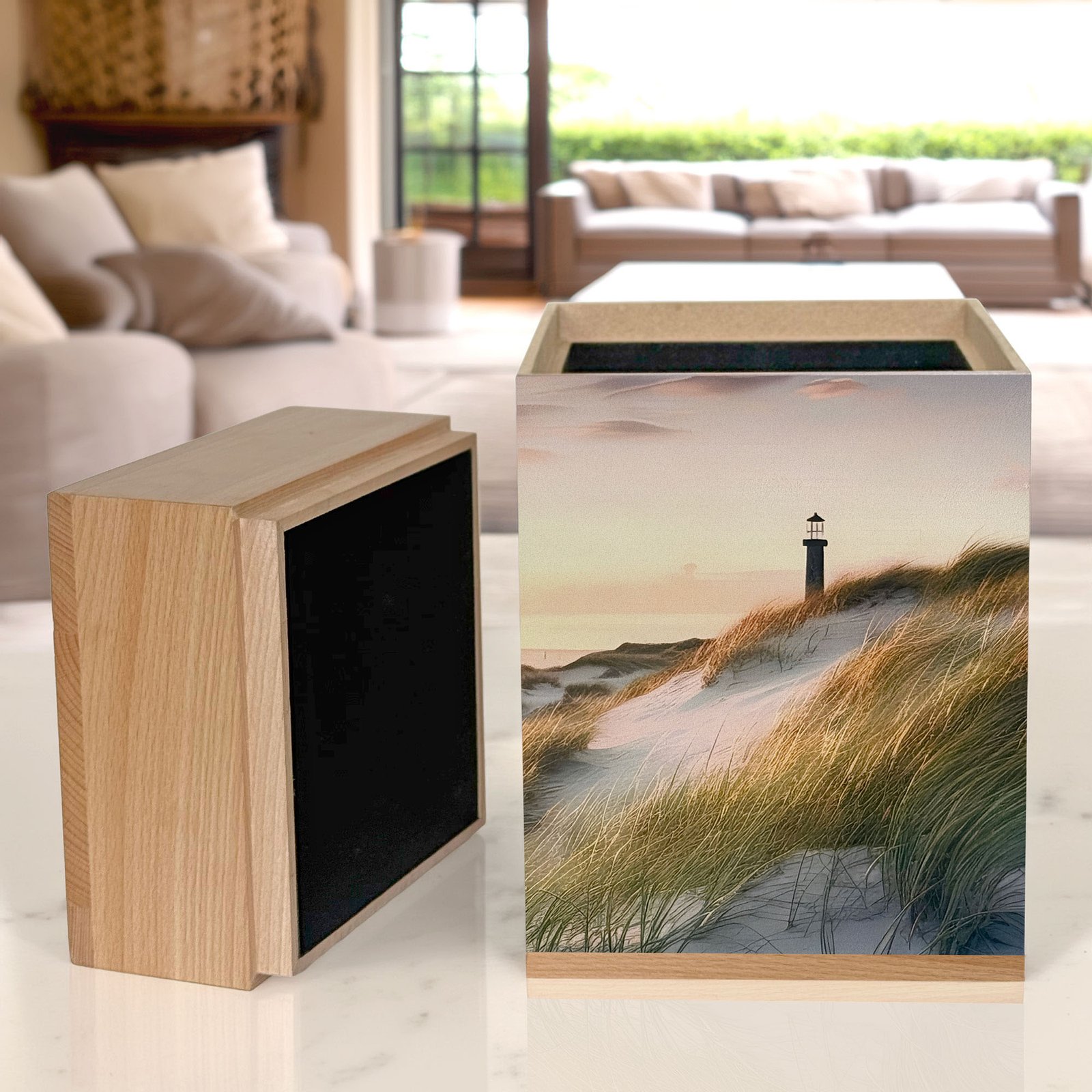 wooden cremation urn for human ashes lighthouse design adult memorial urn crafted from beech wood