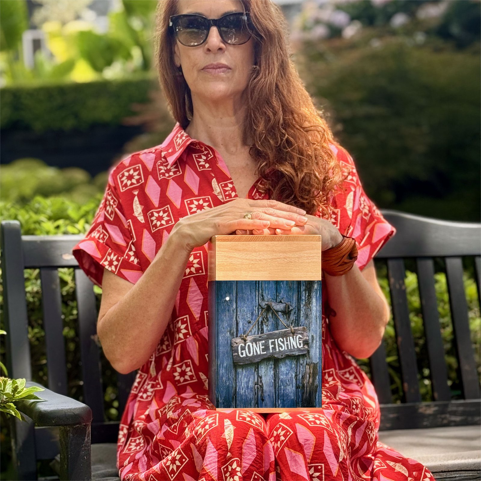 Wooden Urn for Ashes Adult Male or Female | Large ‘Gone Fishing’ Cremation Memorial | Handcrafted Wood Funeral