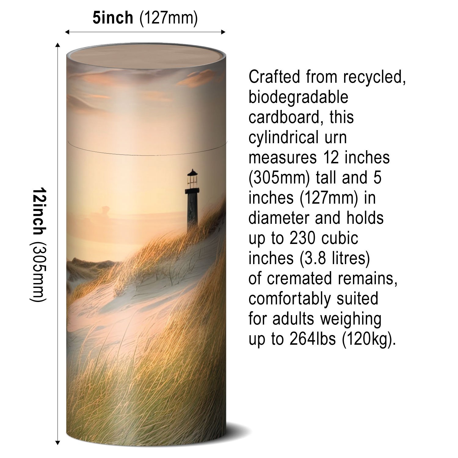 Beach Lighthouse Scatter Urn - Biodegradable Cardboard Tube - Image 2