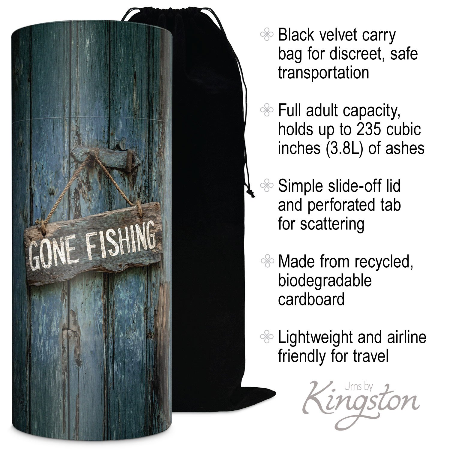 Gone Fishing Scatter Urn - Biodegradable Cardboard Tube - Image 2
